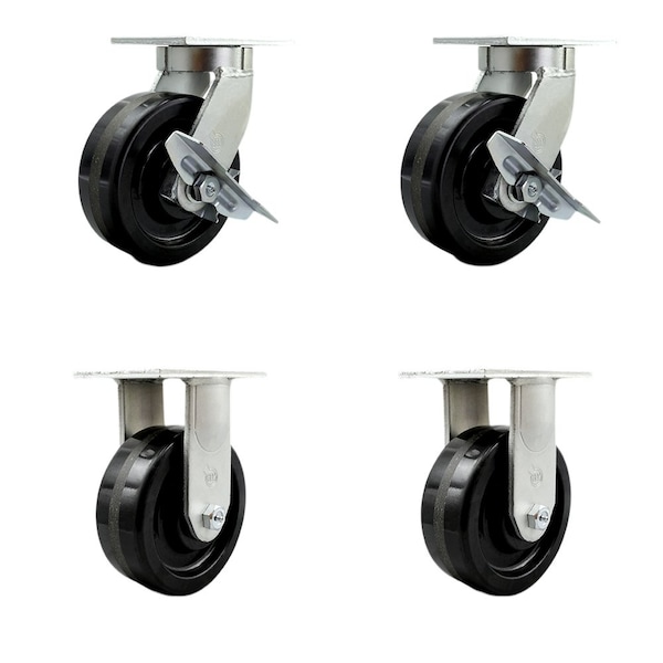 Service Caster 8'' Heavy Duty Phenolic Wheel Caster Set 2 Swivel Lock and Brake 2 Rigid, 4PK CRAN-SCC-KP92S830-PHR-SLB-BSL-2-R-2 - main